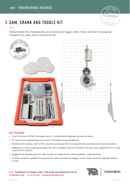 教育实验装备 ES12-Cam-Crank-Toggle-Datasheet